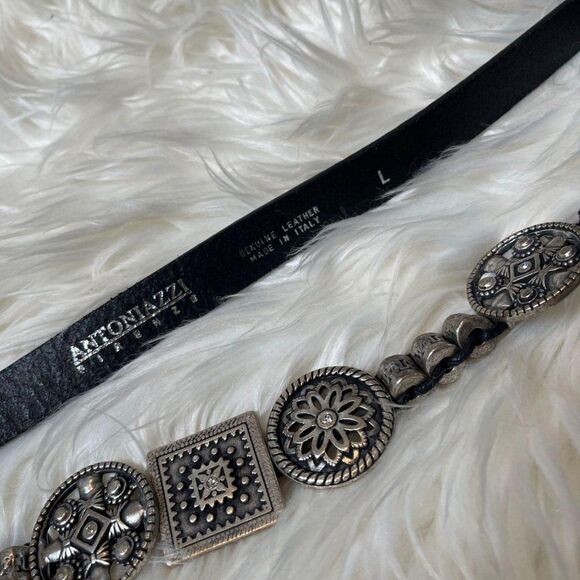 Lorena Antonazzi Firenze Western Leather Belt Silver Tone Medallion Detail Large - Picture 4 of 6
